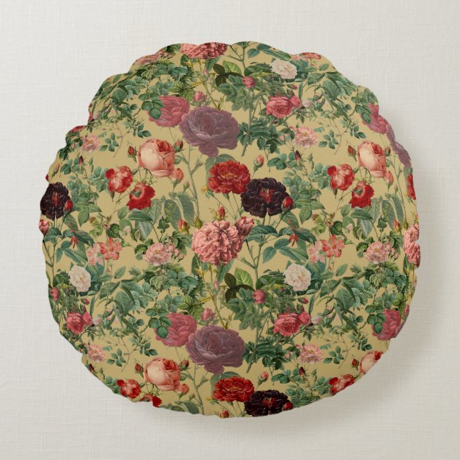 Rosas de época Boho Almohada redonda - Decoración (Anverso)