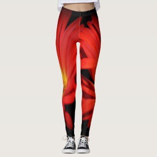 Rosas de estilo moderno rojo verde flores Leggings