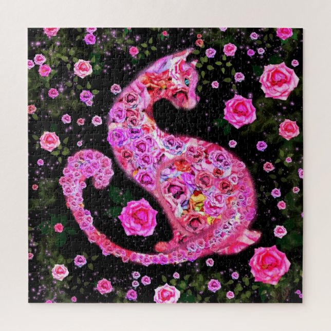 Rosas de gato rompecabezas - Pintura - Rosa (Vertical)