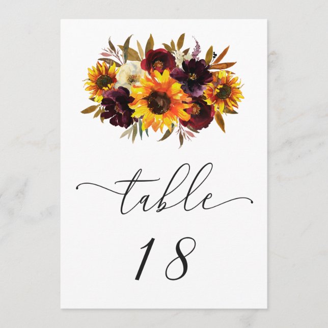 Rosas de Girasol Número de Mesa de Boda Rústica de (Anverso)