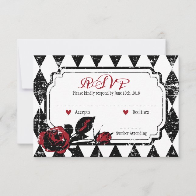 Rosas de gótico Grunge Diamond Print RSVP Card (Anverso)