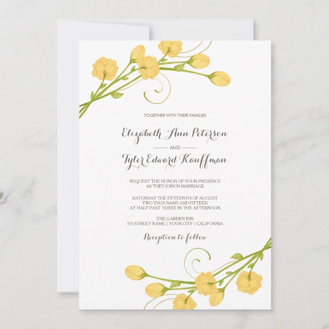 Rosas de jardín amarillo - Invitación a la boda (Anverso)