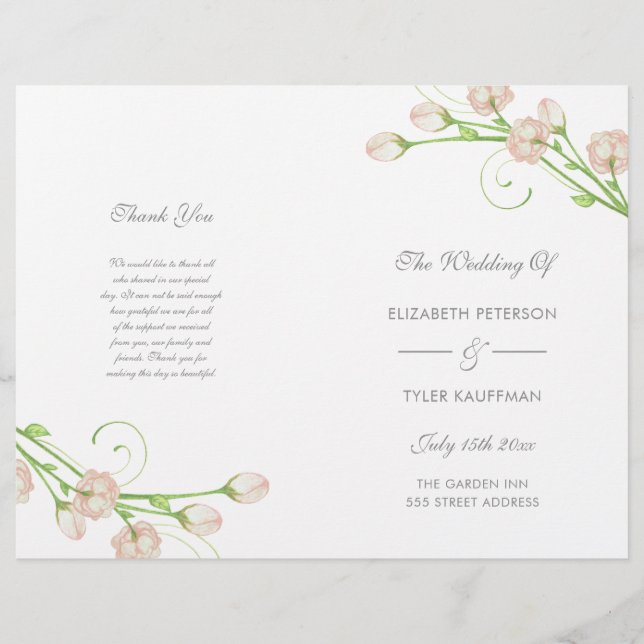 Rosas de jardín antiguas - programa de boda (Anverso)