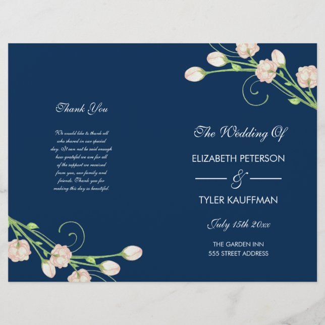 Rosas de Jardín de Vintage - programa de bodas (Anverso)