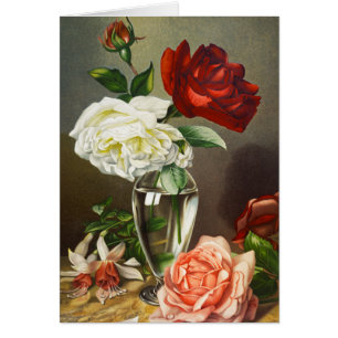 Rosas de jardín vintage en un jarrón de vidrio