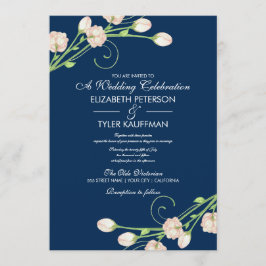 Rosas De Jardín Vintage Sobre Azul - Invitaciones 