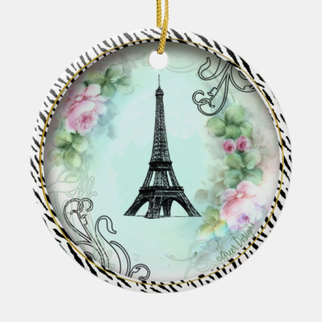 Rosas de la Torre Eiffel Ornamento de impresión de (Frente)