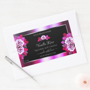 Rosas de las etiquetas de productos morado y negro