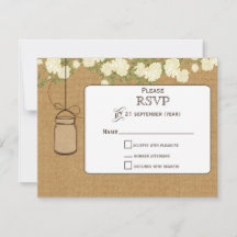 rosas de marfil en burlap mason jars boda RSVP