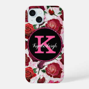 Rosas de mármol Glam Hot Pink con monograma de dia