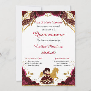 Rosas de oro de Borgoña Caballo Charra Quinceañera