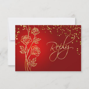 Rosas de oro en rojo, boda confetti RSVP