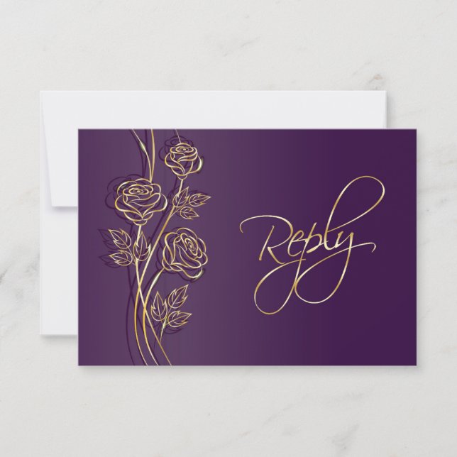 Rosas de oro sobre la boda púrpura RSVP (Anverso)
