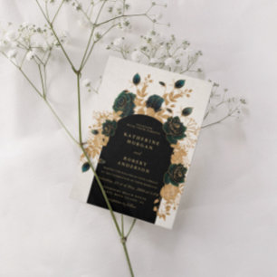 rosas de oro verde acuarela Invitación a la boda