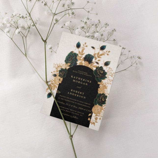 rosas de oro verde acuarela Invitación a la boda (Subido por el creador)
