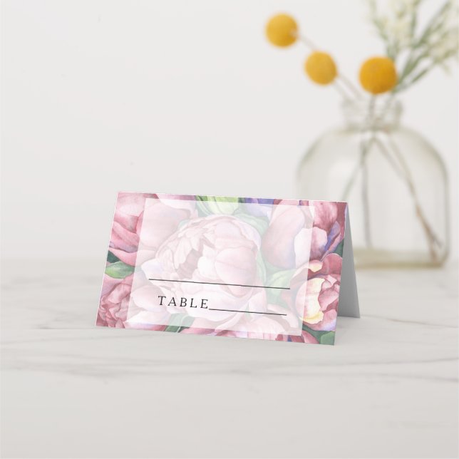 Rosas de peones rosados - tarjetas de plaza boda (Anverso)
