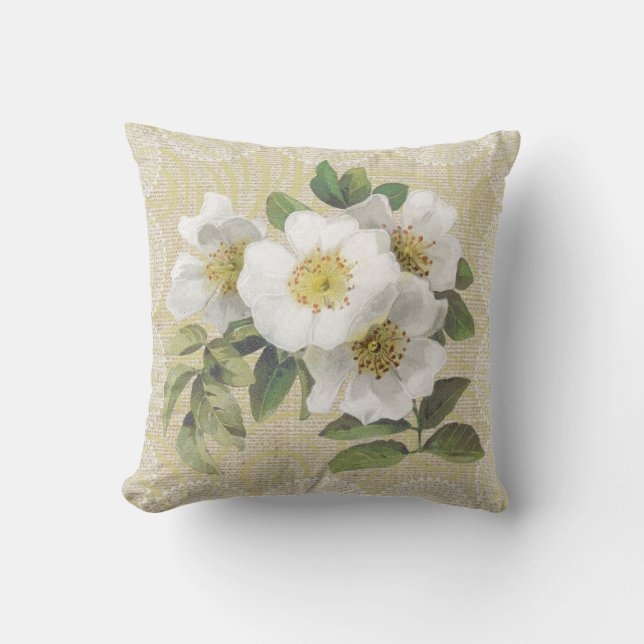 Rosas de perro blancos y almohada floral del (Anverso)