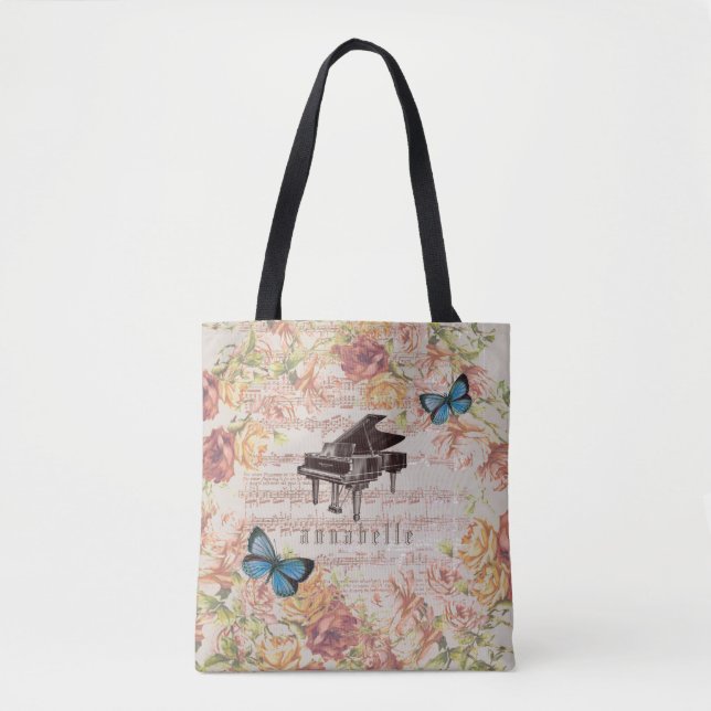 Rosas de piano de época mariposas Bolsa de té vict (Anverso)