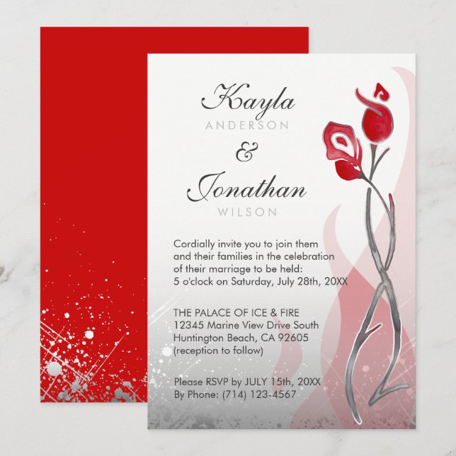 Rosas de plata rojos de las invitaciones el | de (Anverso / Reverso)