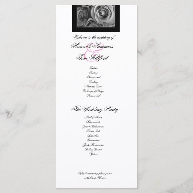 Rosas DE PLATA y programa de bodas de LACE ROSA (Anverso)