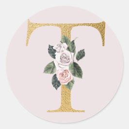 Rosas de primavera iniciales de oro pegatina letra