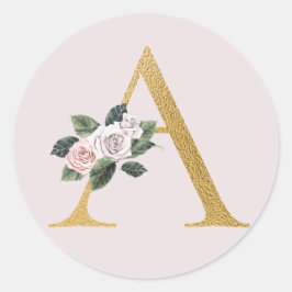 Rosas de primavera iniciales de oro pegatina letra