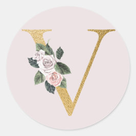 Rosas de primavera iniciales de oro pegatina letra