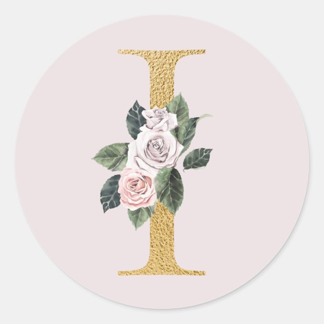 Rosas de primavera iniciales de oro pegatina letra (Anverso)