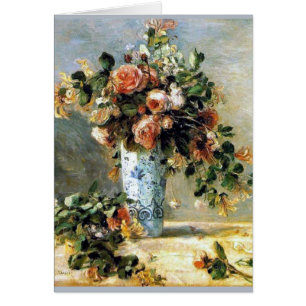 Rosas de Renoir y tarjeta del ramo del jazmín