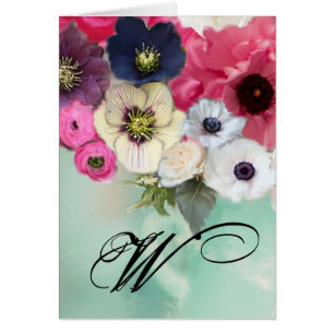 ROSAS DE ROSA BLANCA Y FLORES DE ANEMONA MONOGRAMA