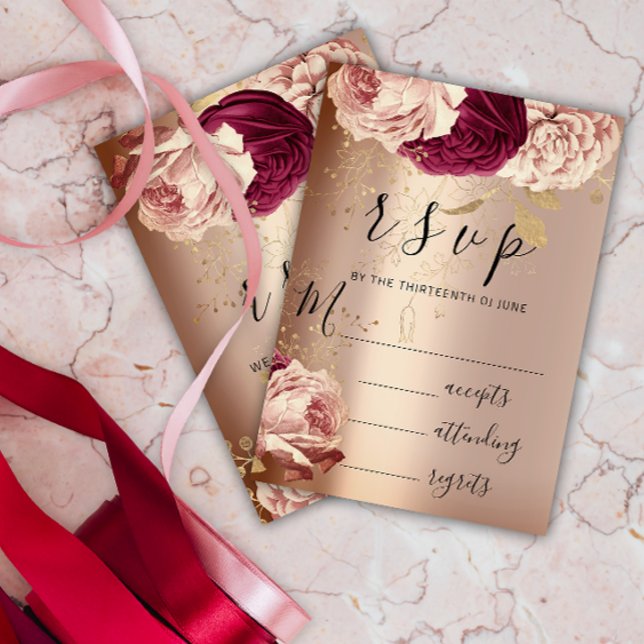 Rosas de RSVP Boda Marsala Florals Pink (RSVP Wedding Marsala Florals Roses Pink)