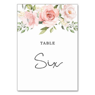 Rosas de rubor floral número de mesa de boda
