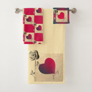Rosas de San Valentín con toalla de baño con nombr