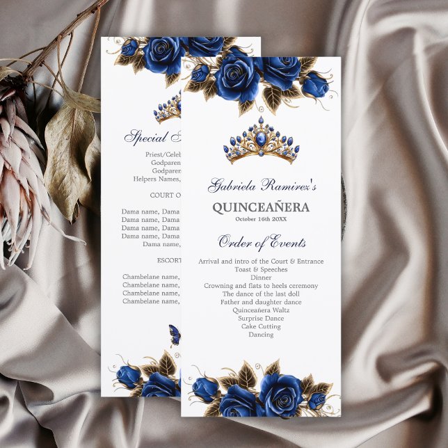 Rosas de Tiara Dorada Azul Marino Programa Quincea (Subido por el creador)