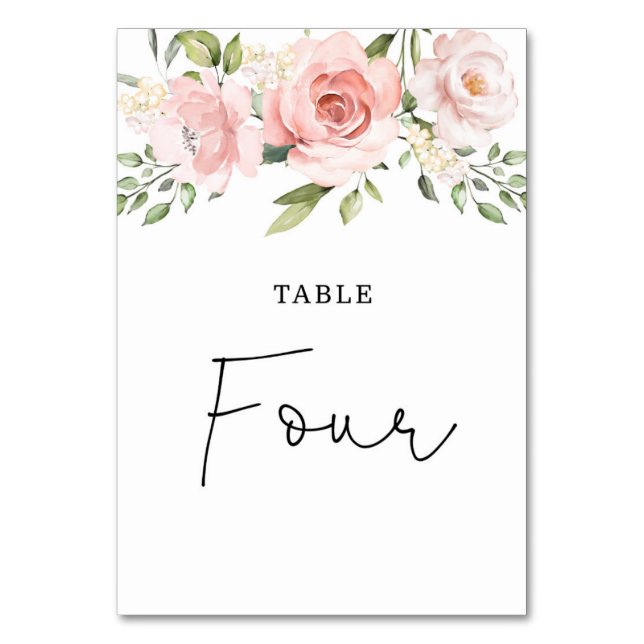 Rosas de tono rosado floral número de mesa de boda (Anverso)