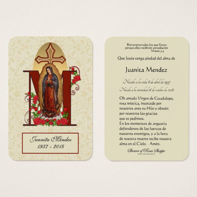 Rosas de Virgen María Española Tarjeta de Oración  (Anverso y reverso)