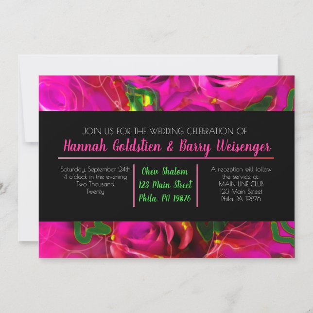 Rosas DE WATERCOLOR PINK NEON Wedding Invitación (Anverso)