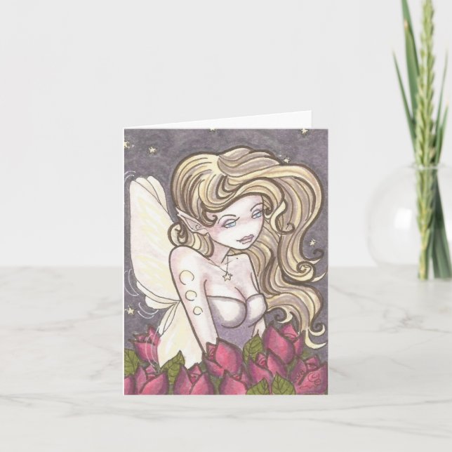Rosas del Dusk Fairy Fantasy Art Blank Tarjeta de  (Anverso)