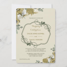 Rosas del otoño en la invitación a la boda de oro 