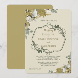 Rosas del otoño en la invitación a la boda de oro 