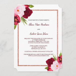 Rosas del vino e invitación de la boda de la
