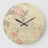 Rosas del vintage y reloj de pared de la música