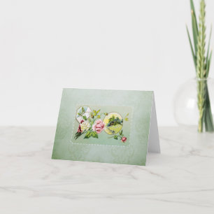 Rosas del vintage y tarjeta de nota del damasco