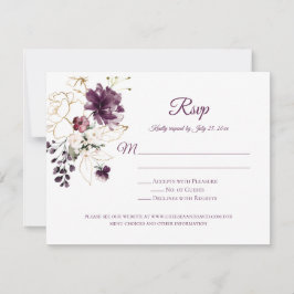 Rosas delineadas en púrpura oscuro y dorado RSVP p