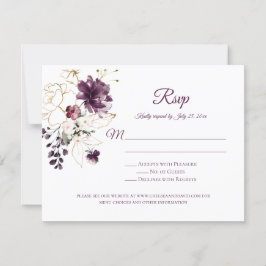 Rosas delineadas en púrpura oscuro y dorado RSVP p