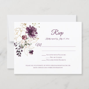 Rosas delineadas en púrpura oscuro y dorado RSVP p