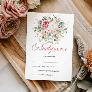 Rosas doradas de boda bohemio moderno RSVP