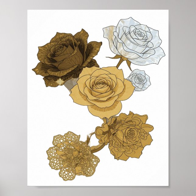 Rosas Doradas Grises Frescas Arte de Texto 3D (Frente)