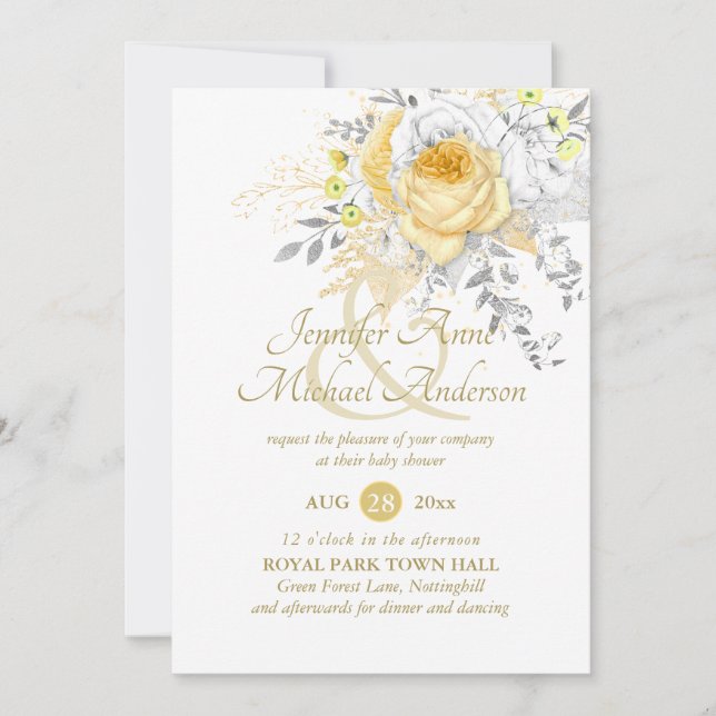 Rosas dorados blancos indulgentes Bouquet Baby Sho (Anverso)