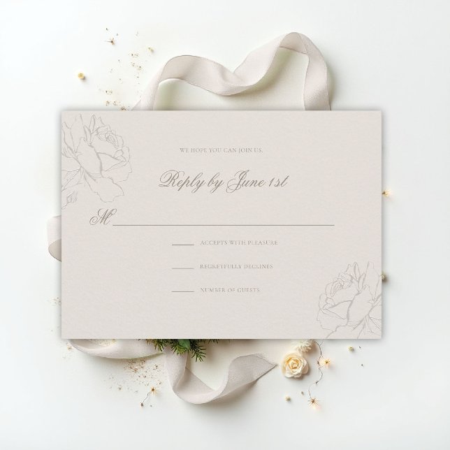 Rosas Ecru de Relieve Falso Respuesta de Boda Clás (ethereal wedding theme ecru rsvp reply formal traditional modern classic floral roses elevated)